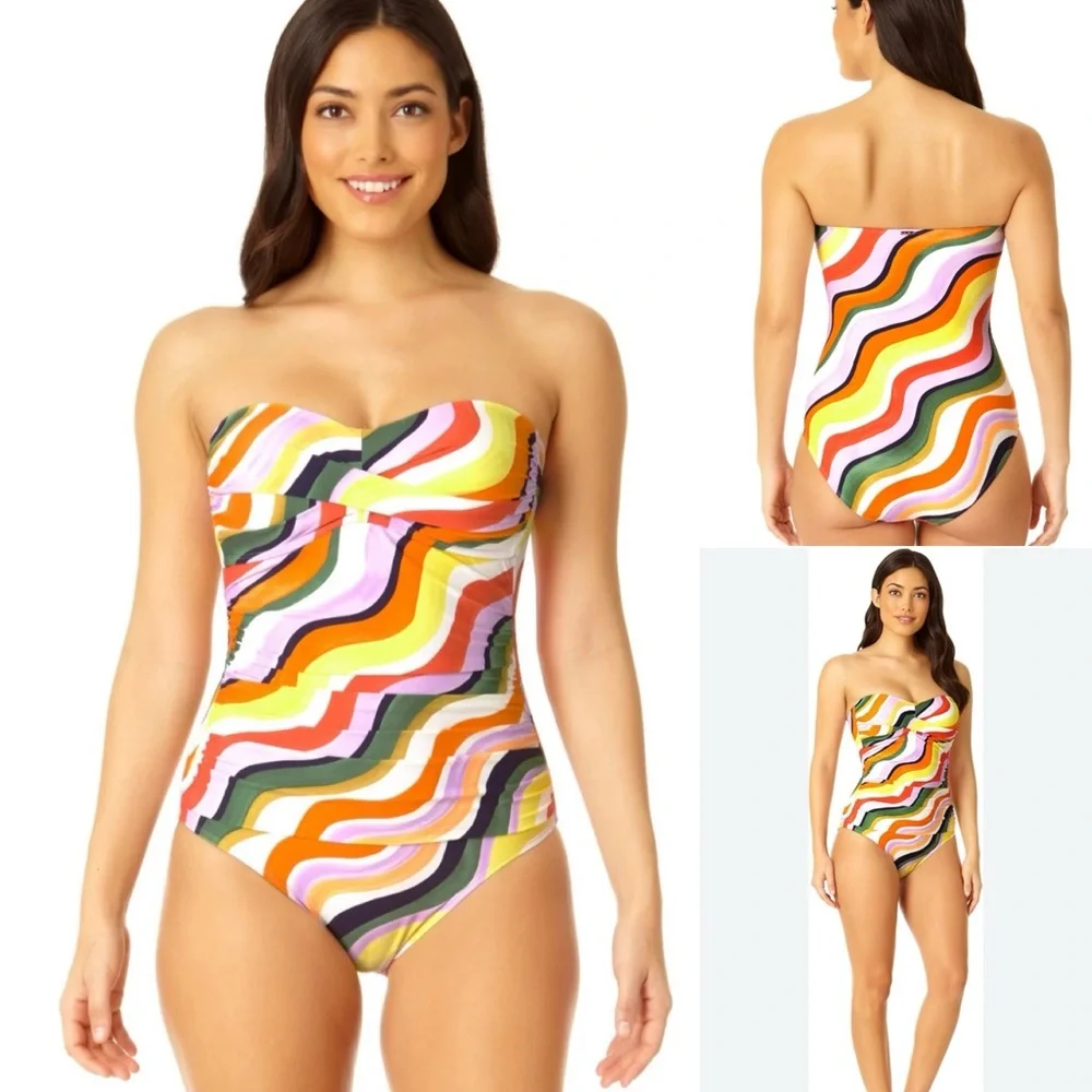 NWT Women's Twist Front Shirred One‎ Piece Swimsuit SIZE 6